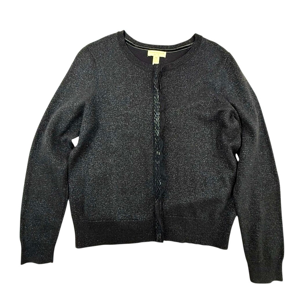 Charter Club Beaded Metallic Cardigan Sweater Women Medium Petite Navy Blue